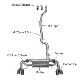 BMW 330i G20 2019+ B48 2.0T Stainless Steel 4-Tip Valved Sport Catback Exhaust System