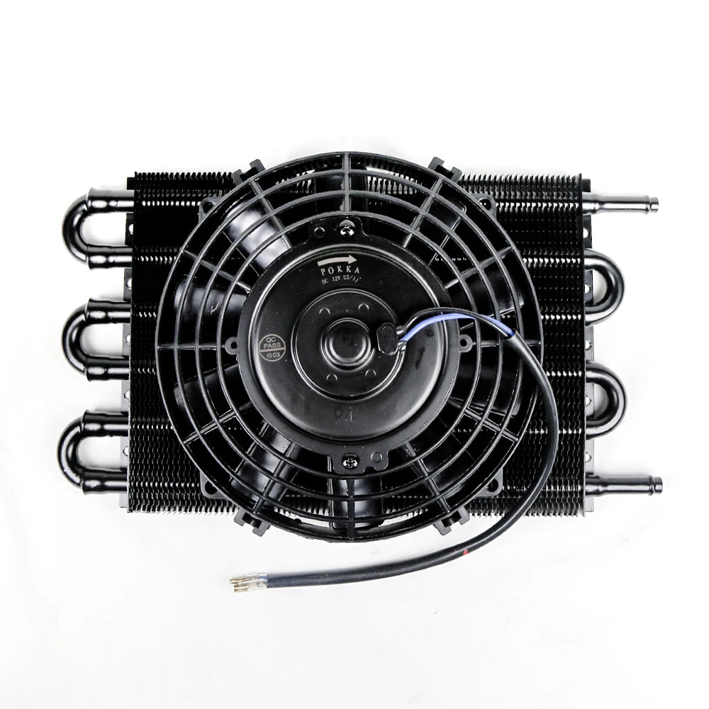 Universal 6 Row Transmission Oil Cooler with 8 Inch 12V 80W Slim Electric Fan Kit