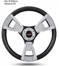 Load image into Gallery viewer, Universal 350 mm 3-Spoke Racing Steering Wheel Black/White Leather &amp; Suede – VW, BMW