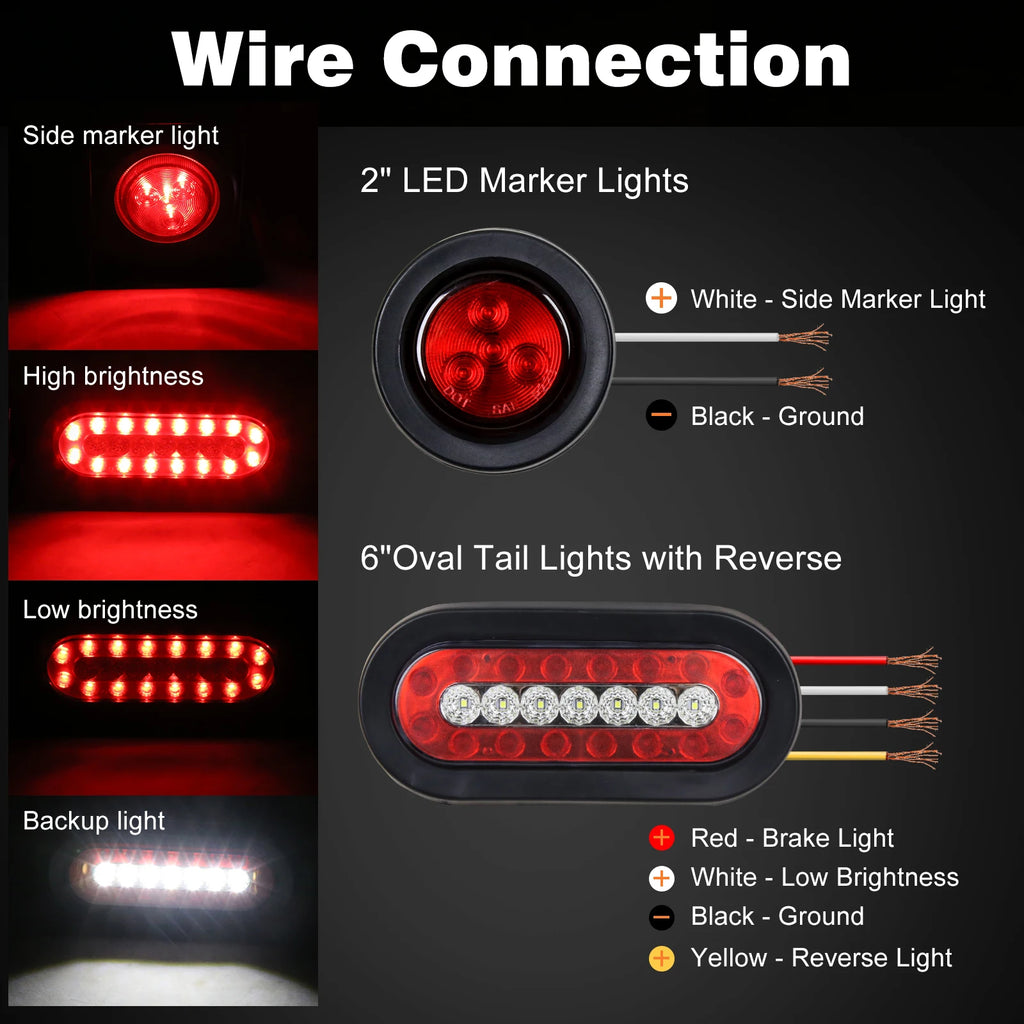 Universal Steel Trailer Light Box Housing Pair with 6 Inch Oval LED Tail Lights - 12V
