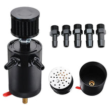 Load image into Gallery viewer, Universal 150 ml 5 oz Aluminium Baffled Oil Catch Can, 2 Port 3/8 inch NPT with Breather and Drain Valve