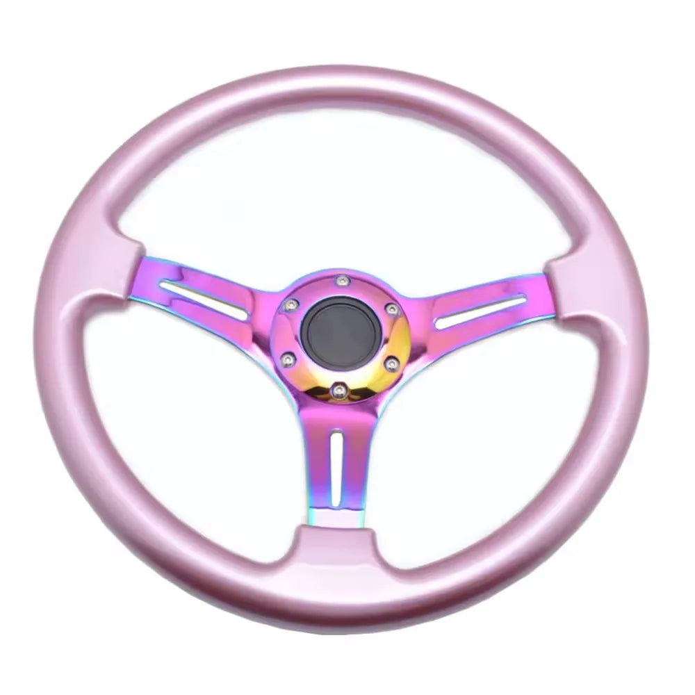 Universal JDM 350 mm Neo Chrome Rainbow Spoke Deep Dish Drift Steering Wheel