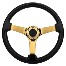 Classic 14 Inch 350mm Deep Dish Black Wooden Steering Wheel with Gold Spokes