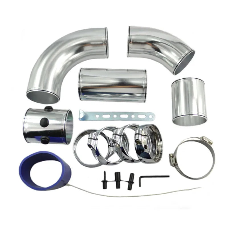 Universal 3 inch Aluminium Intake Pipe Kit - 5 Piece with Silicone Hoses and Clamps