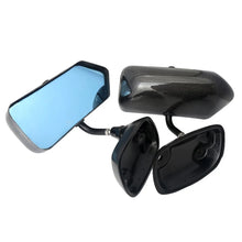 Load image into Gallery viewer, F1 Style Real Carbon Fibre Side Mirrors with Blue Tint Glass and Metal Brackets - Left and Right Pair