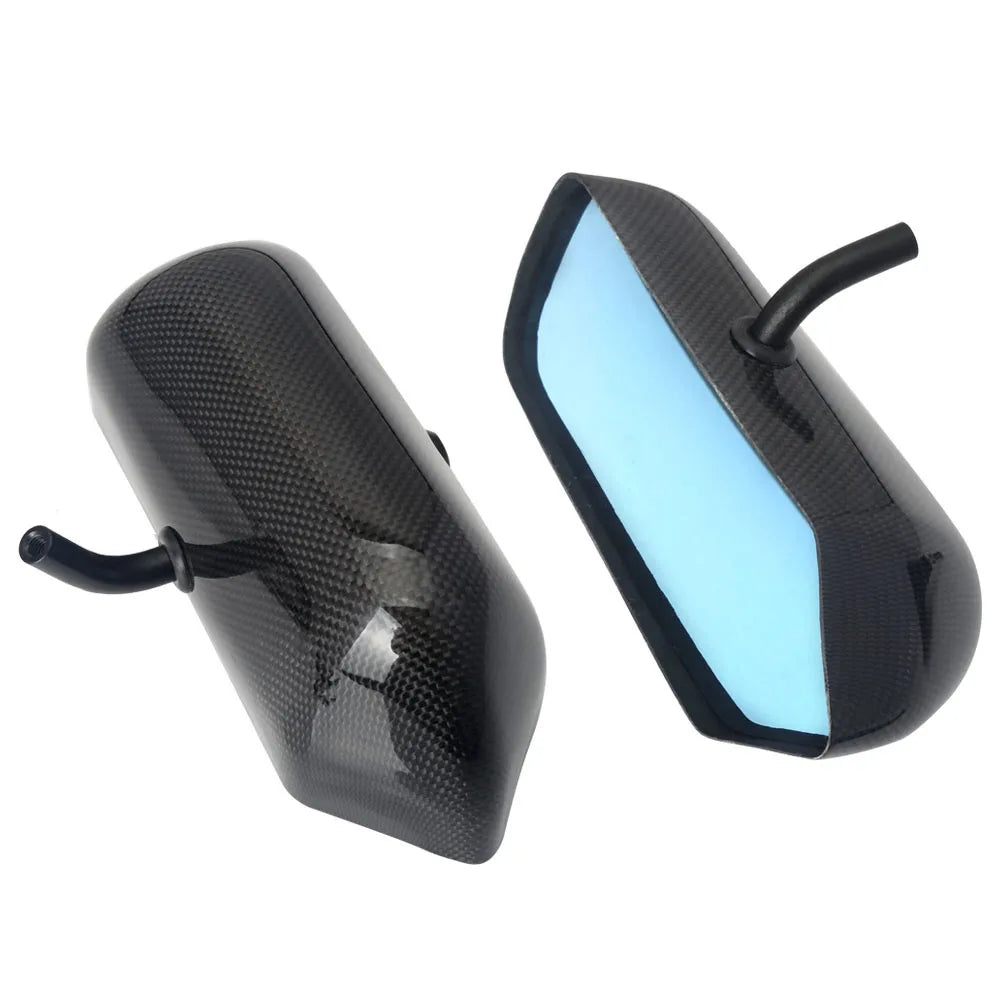 F1 Style Real Carbon Fibre Side Mirrors with Blue Tint Glass and Metal Brackets - Left and Right Pair