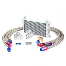 Load image into Gallery viewer, Universal 19 Row 10AN British Style Oil Cooler Relocation Kit - Silver and Black Aluminium