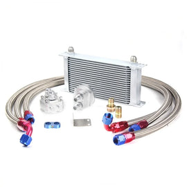 Universal 19 Row 10AN British Style Oil Cooler Relocation Kit - Silver and Black Aluminium