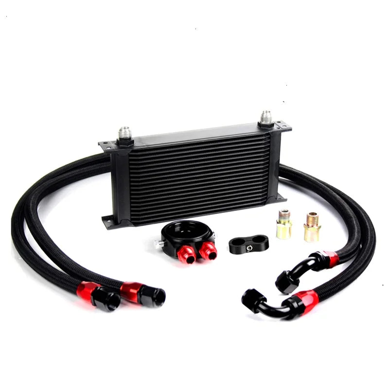 Universal 19 Row 10AN British Style Oil Cooler Single Kit - Silver and Black Aluminium