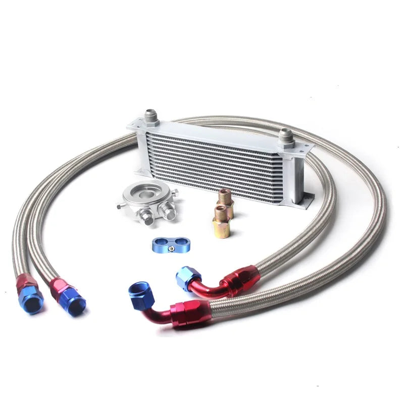 Universal 19 Row 10AN British Style Oil Cooler Single Kit - Silver and Black Aluminium