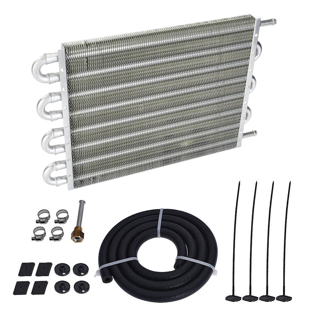 Universal 8-Row Aluminium Plate and Fin Automatic Transmission Oil Cooler - 6AN, 15.5 x 10 x 0.75 inch