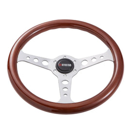 Universal 350 mm 14 inch Classic Flat Wood Grain Steering Wheel, Silver Spokes
