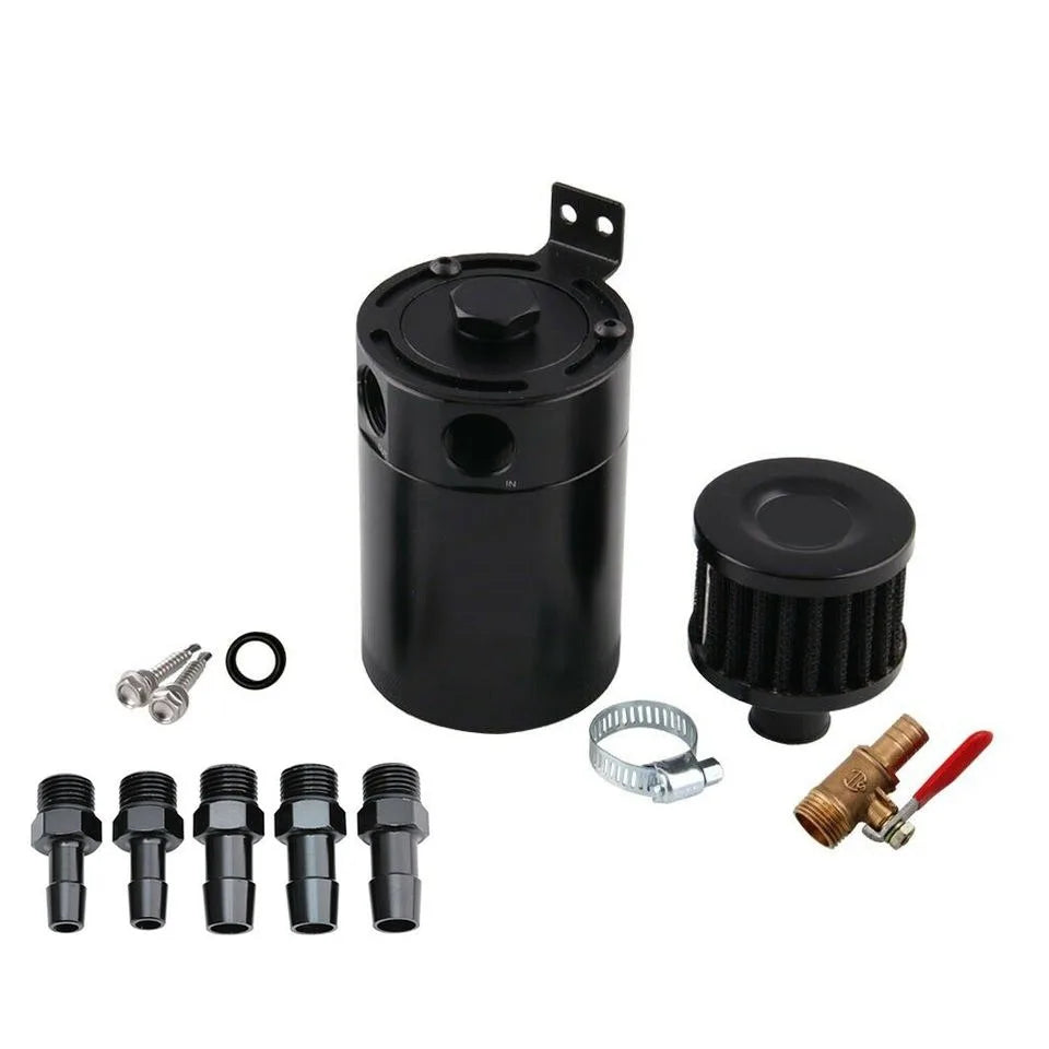 Universal 150 ml 5 oz Aluminium Baffled Oil Catch Can, 2 Port 3/8 inch NPT with Breather and Drain Valve