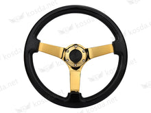 Load image into Gallery viewer, Classic 14 Inch 350mm Deep Dish Black Wooden Steering Wheel with Gold Spokes