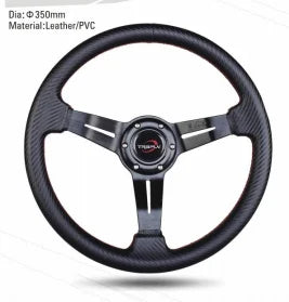 Universal Black Leather/PU 3-Spoke Racing Steering Wheel 280–360 mm – BMW, VW, Porsche