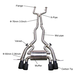 BMW M3 G80 G81 / M4 G82 G83 2021+ S58 3.0TT T304 Stainless 76mm 4-Tip Valved Catback Exhaust for OPF Models
