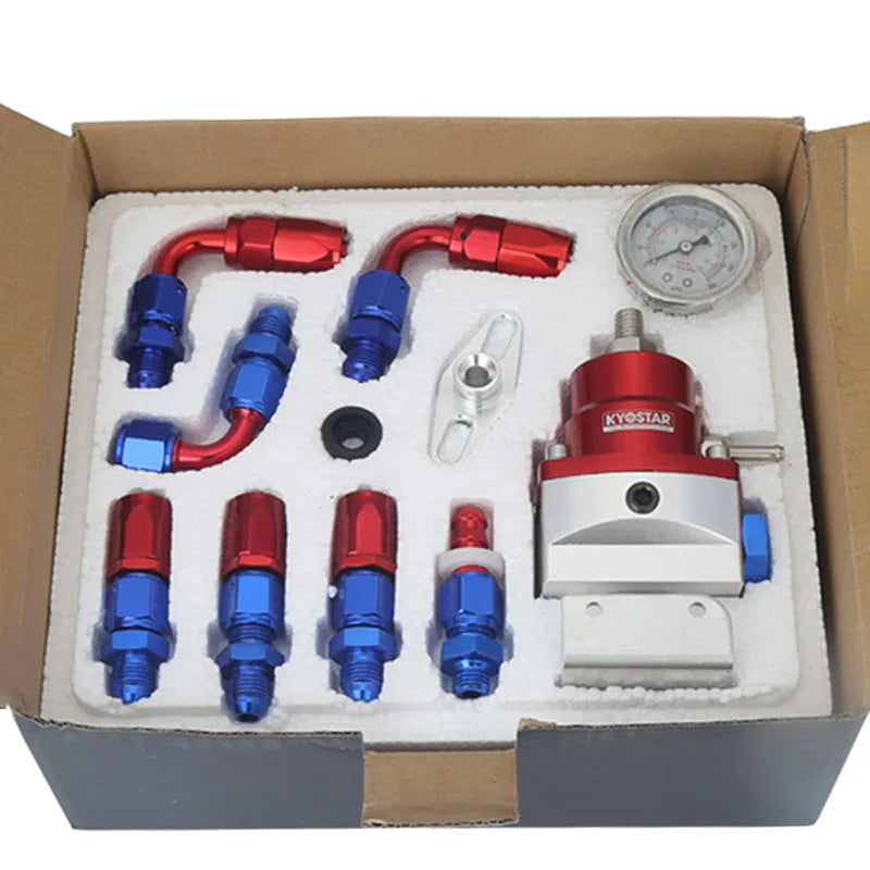 Universal Adjustable Fuel Pressure Regulator Kit with 30-75 PSI Gauge for 6AN EFI Fuel Systems