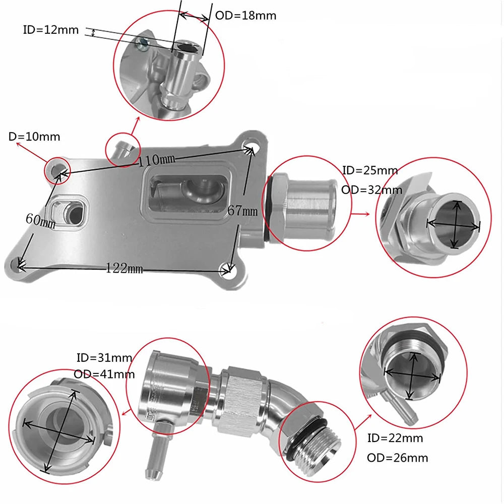 K-Series K20Z3 K24 Upper Coolant Thermostat Housing with Straight Elbow Filler Neck - Aluminium