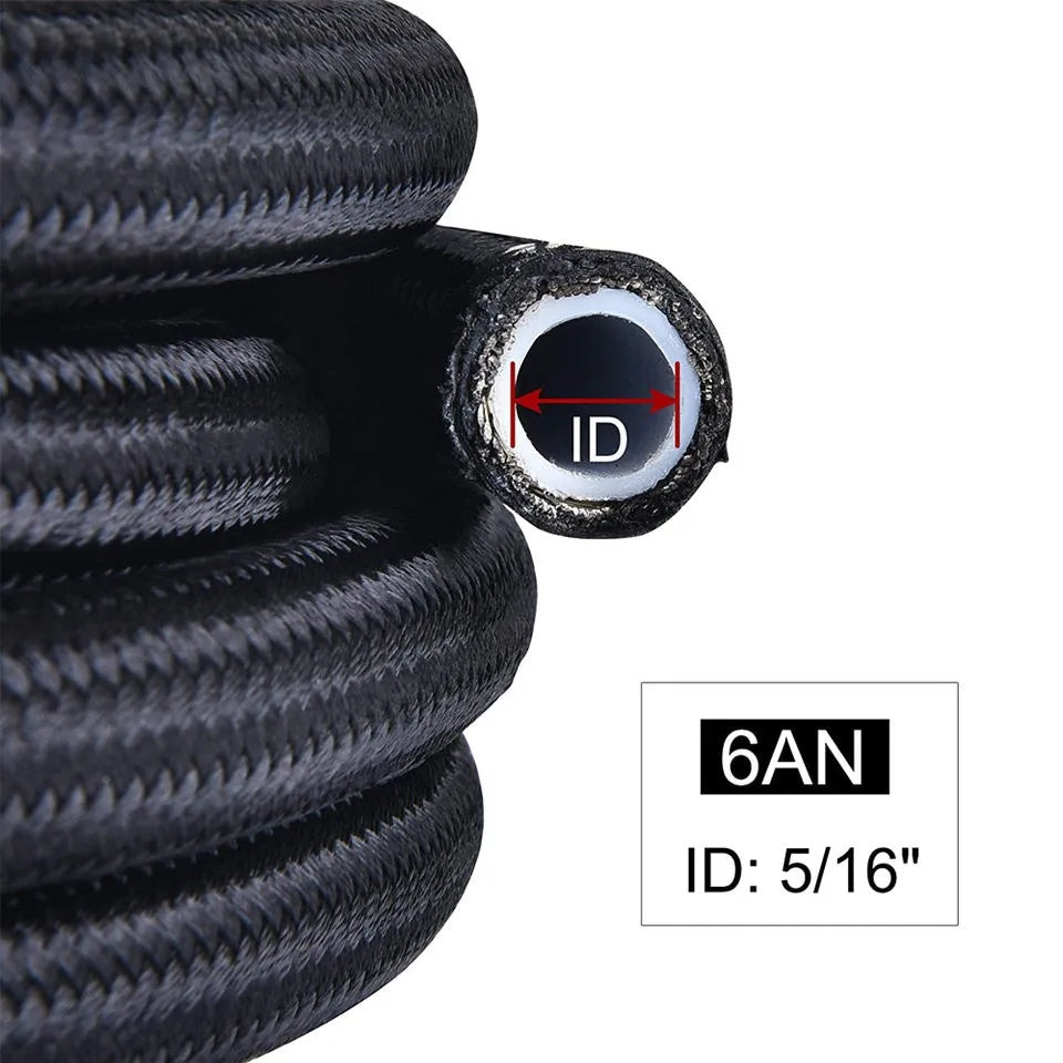 Nylon Stainless Steel Braided PTFE Fuel Line 4AN 6AN 10AN 12AN, Black / Silver