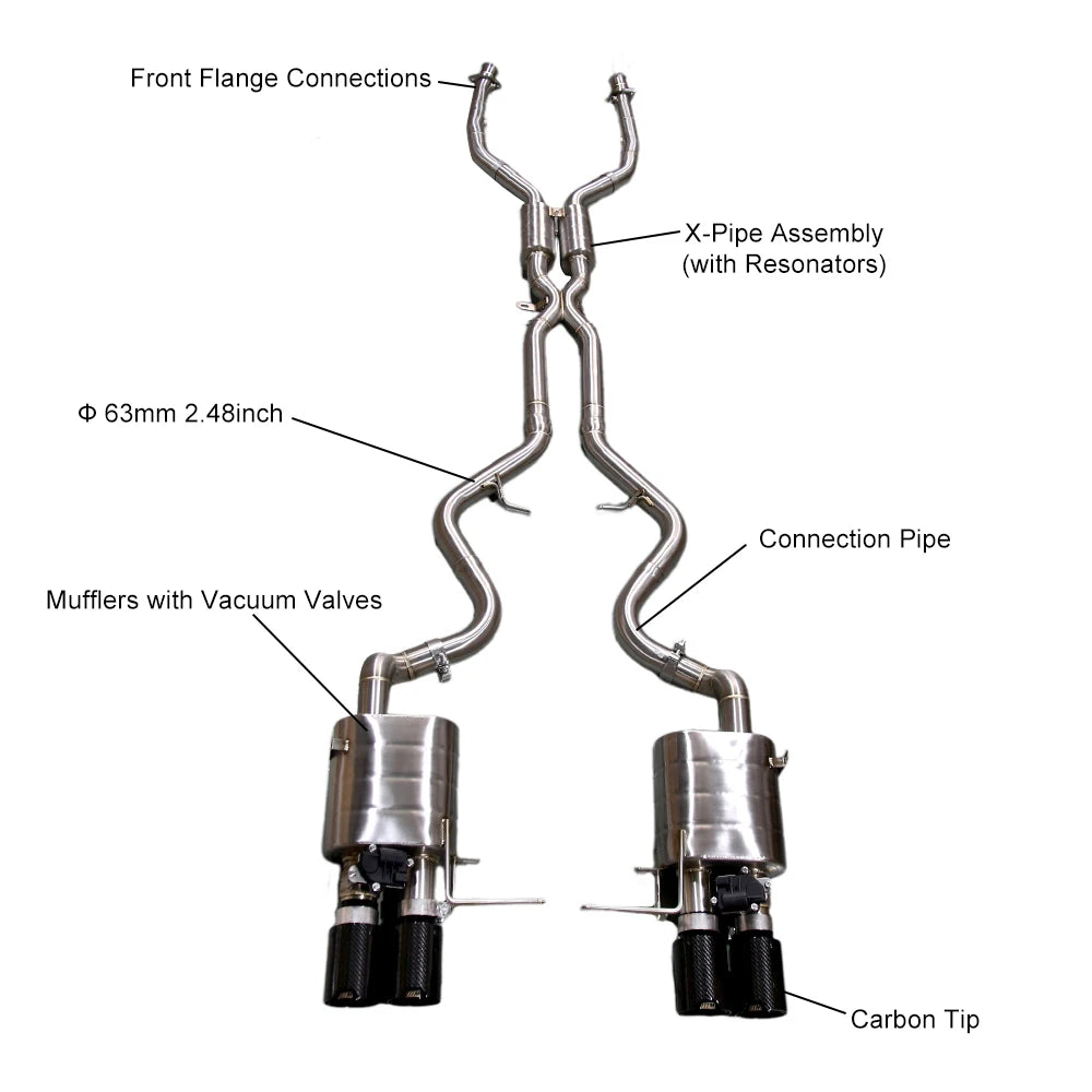 BMW M3 E90 E92 E93 2008-2013 Stainless Steel Quad-Tip Valved Sport Catback Exhaust System
