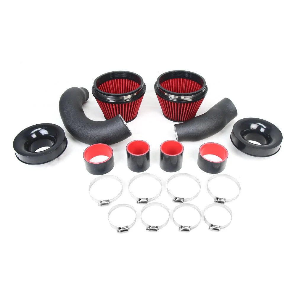 3.5 Inch Aluminium Cold Air Intake Kit Pipe with Mount - Black and Red