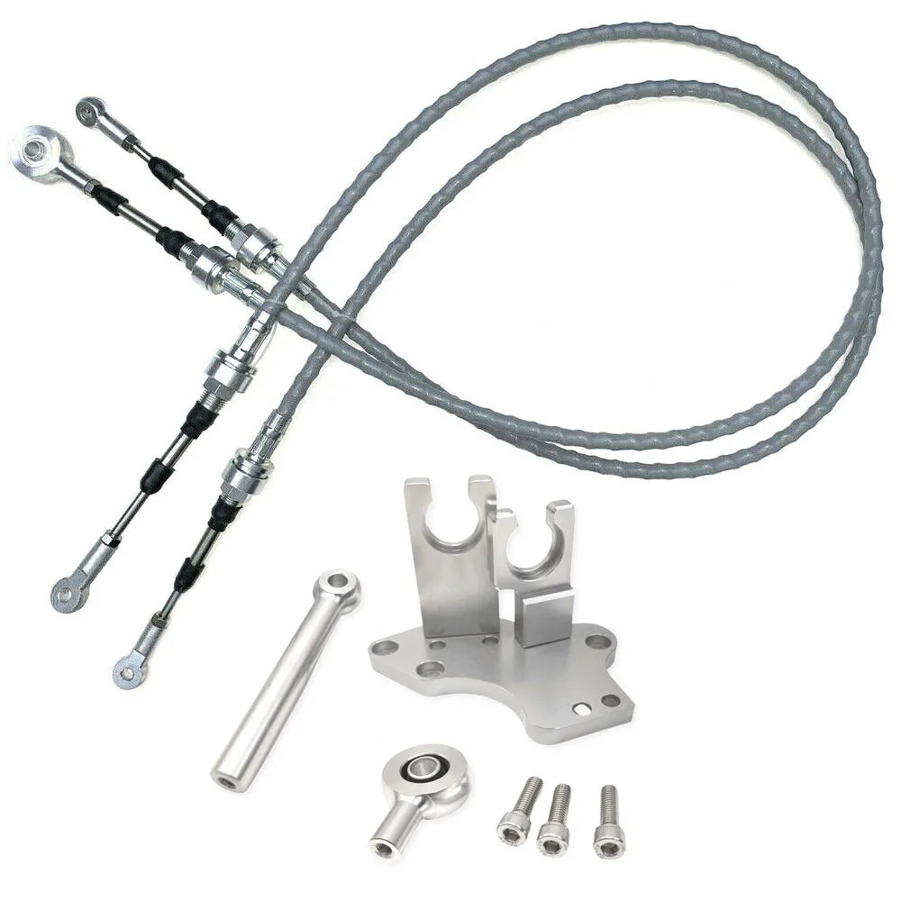 Honda Civic H22 H23 H and F-Series Swap RSX-Style Shifter Box with Cables and Transmission Bracket - Silver