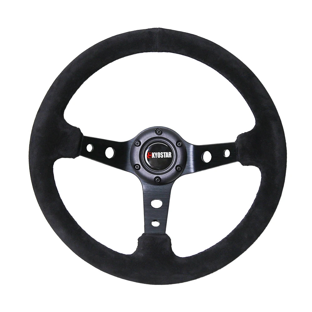 Universal 350mm 14 inch Deep Dish Steering Wheel - 90mm Dish, 70mm PCD, Brushed Spokes