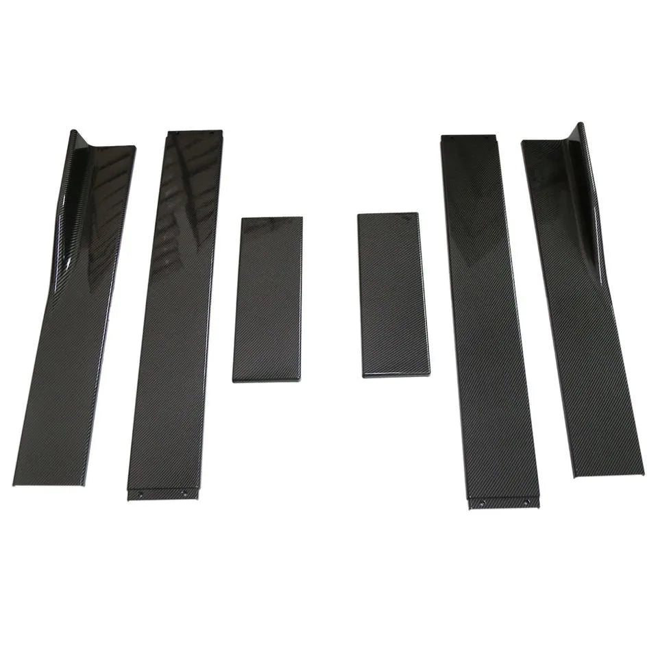Universal 2.2 m 86.6 inch Carbon Fibre Look Side Skirt Extensions, 6 Piece Set