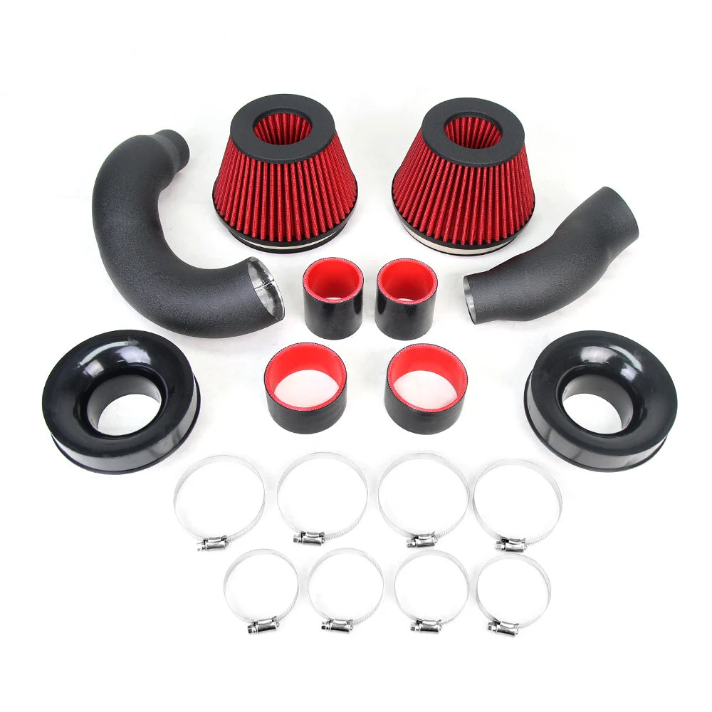 3.5 Inch Aluminium Cold Air Intake Kit Pipe with Mount - Black and Red