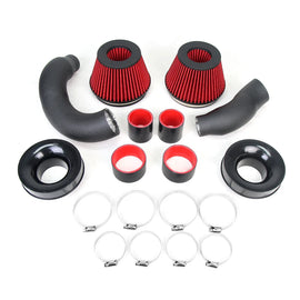 3.5 Inch Aluminium Cold Air Intake Kit Pipe with Mount - Black and Red