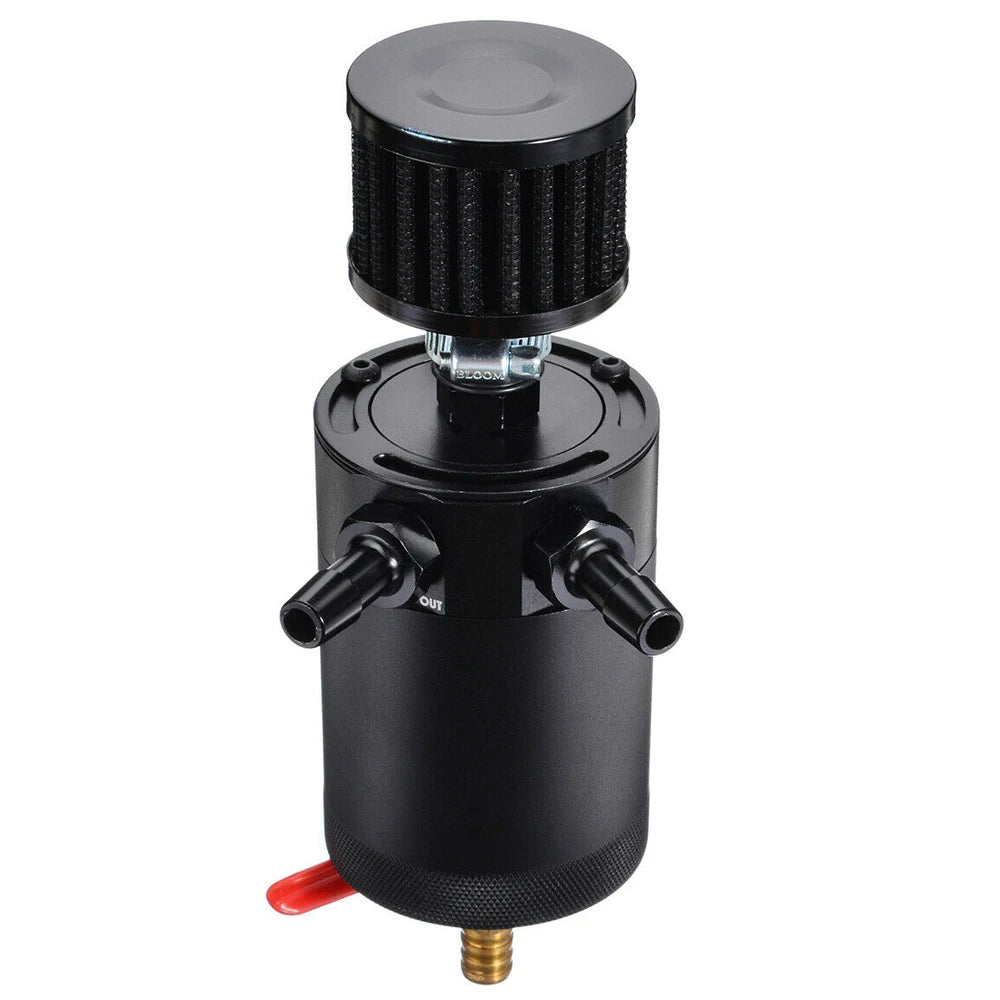 Universal 150ml Baffled Aluminium Oil Catch Can - 2 Port, 3/8 inch NPT, with Drain Valve and Filter