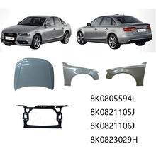 Load image into Gallery viewer, Audi A4 B8 2009–2015 Front End Radiator Support, Fender &amp; Steel Bonnet 8K0805594L 8K0821105J 8K0823029H