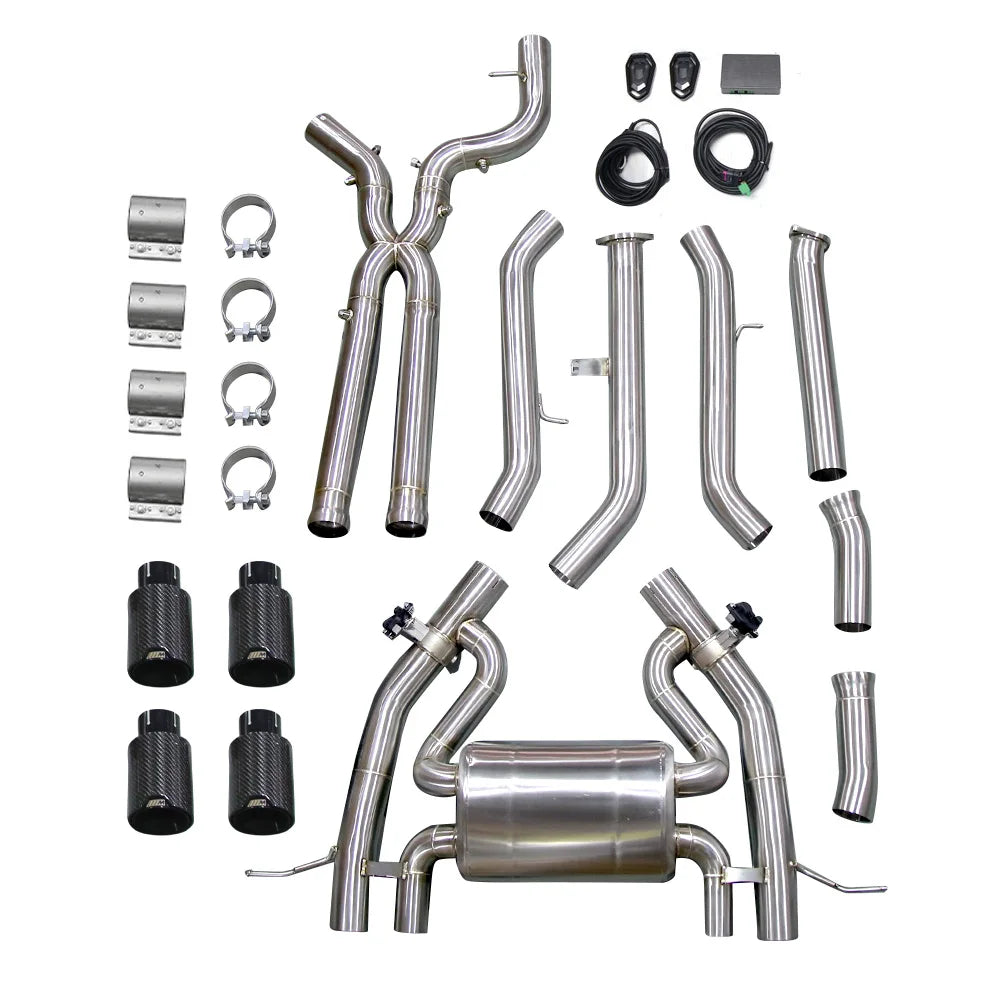 BMW M3 G80 G81 / M4 G82 G83 2021+ S58 3.0TT T304 Stainless 76mm 4-Tip Valved Catback Exhaust for OPF Models