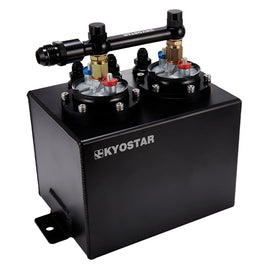 Universal 3L Aluminium Fuel Surge Tank Kit with 10AN Fuel Rail and Dual External Fuel Pumps - Black