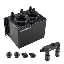 Load image into Gallery viewer, Universal 3 Litre Black Anodised Aluminium Dual Pump Fuel Surge Tank with Fuel Rail