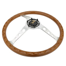 Load image into Gallery viewer, Universal 15 inch 380 mm Vintage Wood Steering Wheel with Horn Button, Brushed Silver Spokes