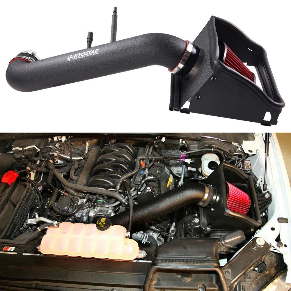 Ford F-150 XL / XLT 2015-2020 5.0L V8 Aluminium Cold Air Intake with Heat Shield - Black / Red