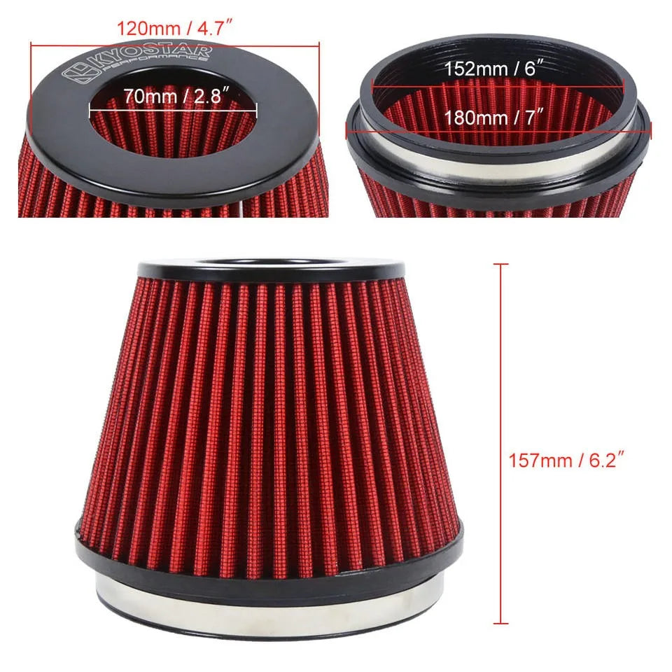 Universal 6 inch 152 mm High Flow Cold Air Intake Cone Dry Air Filter, Red