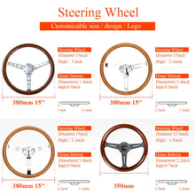 Load image into Gallery viewer, Universal 15 inch 380 mm Classic Real Wood Steering Wheel with Polished Silver Chrome Spokes and Round Holes