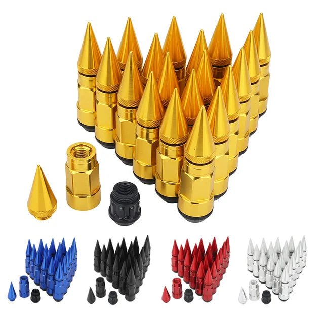 Universal Spiked Wheel Lug Nuts M12x1.25 / M12x1.5 80mm - Steel with Aluminium Spike, 20 Piece Set
