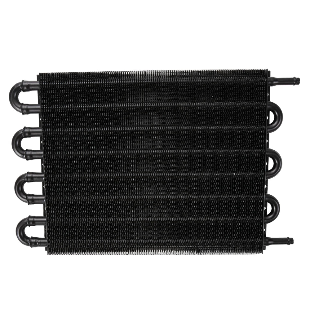 Universal 8 Row Plate and Fin Aluminium Transmission Oil Cooler 15.5 x 10 x 0.75 Inch with 6AN Ports - Black