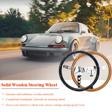 Load image into Gallery viewer, Universal 15 inch 380 mm Classic Real Wood Steering Wheel with Polished Silver Chrome Spokes and Round Holes