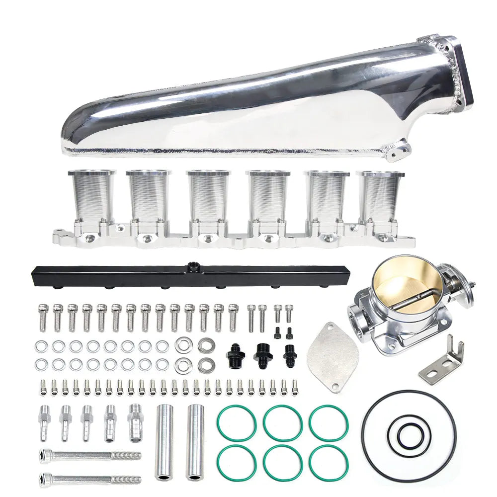 Toyota 2JZ-GE Billet Aluminium Intake Manifold with Throttle Body and Fuel Rail - Silver