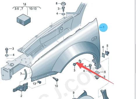 VW Golf IV / Bora 1997–2006 Left Front Fender 1J0821021