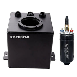 Universal 2L Aluminium Fuel Surge Tank with External Fuel Pump and Polished AN Fittings