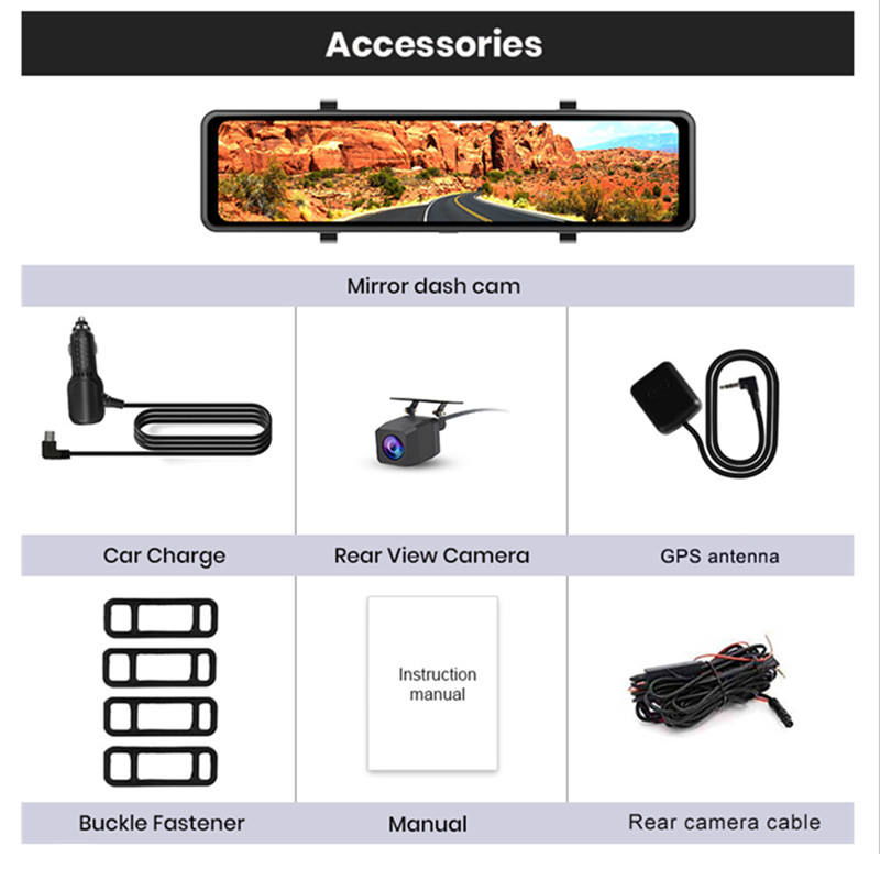 12" Mirror Dash Cam Dual 4K Front Rear Camera GPS WiFi Touch Screen Reversing