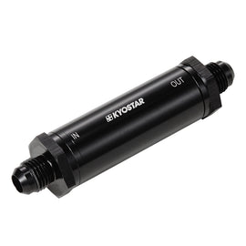 KYOSTAR Universal Anodised Billet Black AN6 Inlet Slim Line Fuel Filter 30 Micron Bronze Insert