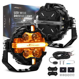 Universal LED Fog Driving Headlights 6000K White RGB DRL for SUV/ATV/UTV/4WD