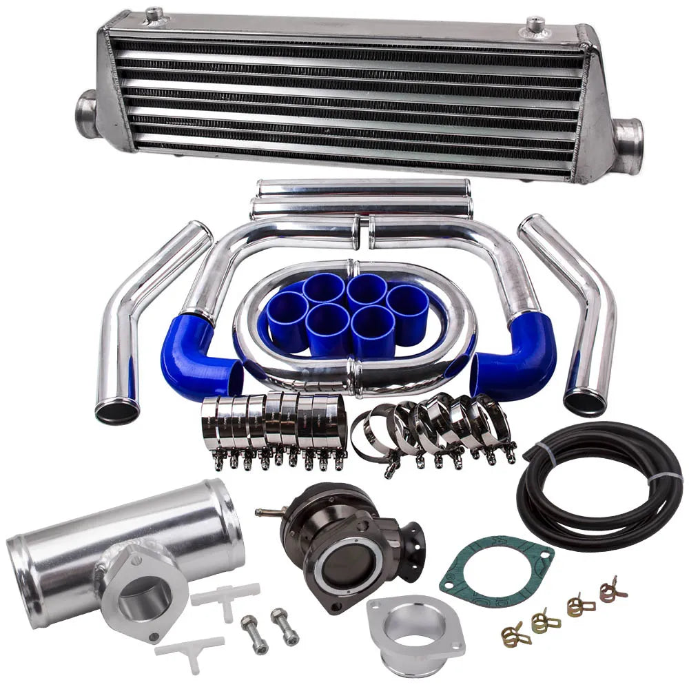 Universal Aluminum Front Intercooler 2.5" Inlet / Outlet & 2.5" Pipe Hose Kit