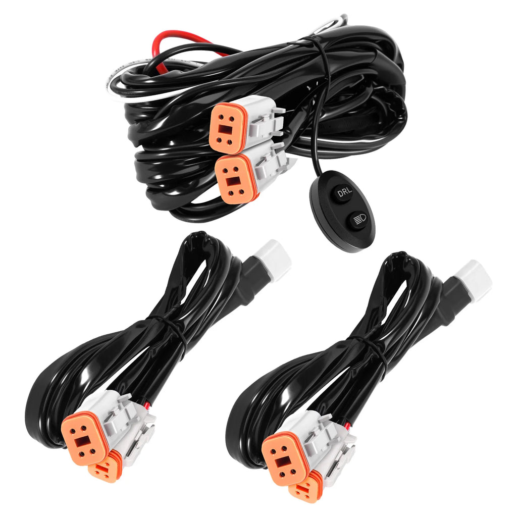 Crosshair Series LED Auxiliary Driving Lights Wiring Harness Kit w/ DRL, 4-Pin DT Plug